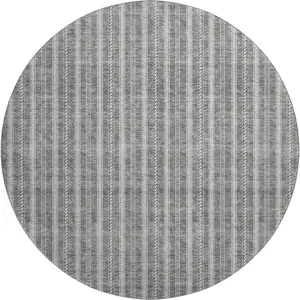 Photo of 8' Gray And Ivory Striped Washable Round Rug With UV Protection