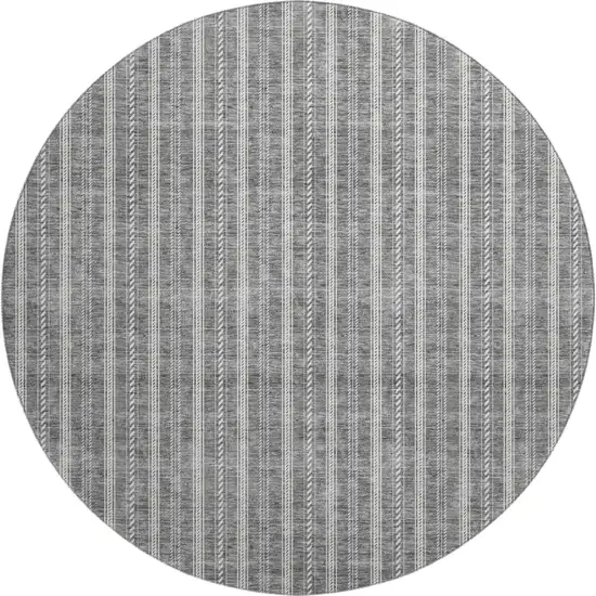 8' Gray And Ivory Striped Washable Round Rug With UV Protection Photo 1