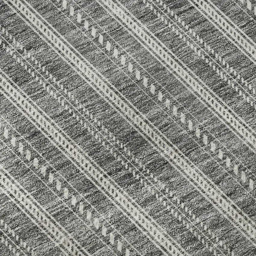 8' Gray And Ivory Striped Washable Round Rug With UV Protection Photo 8