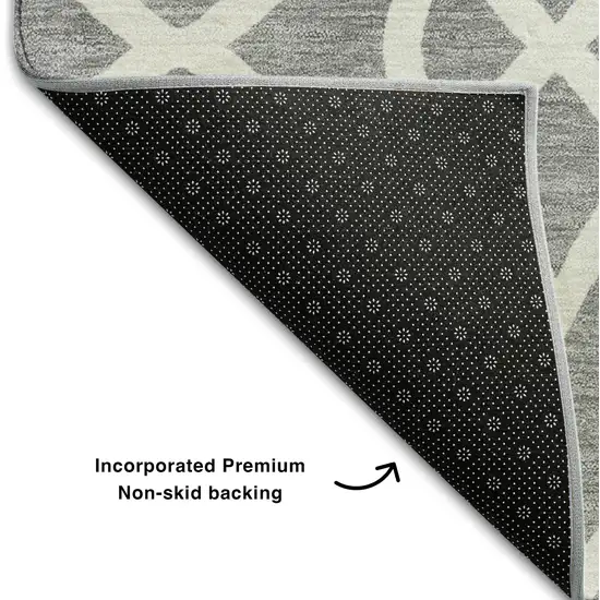 8' Gray And Ivory Trellis Washable Round Rug With UV Protection Photo 6