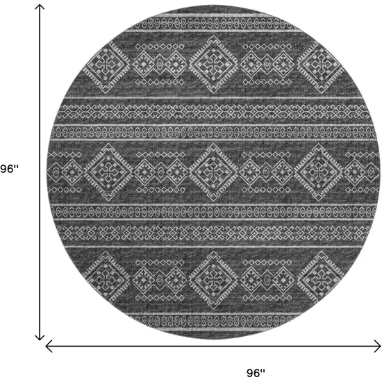 8' Gray And Ivory Tribal Washable Round Rug With UV Protection Photo 3