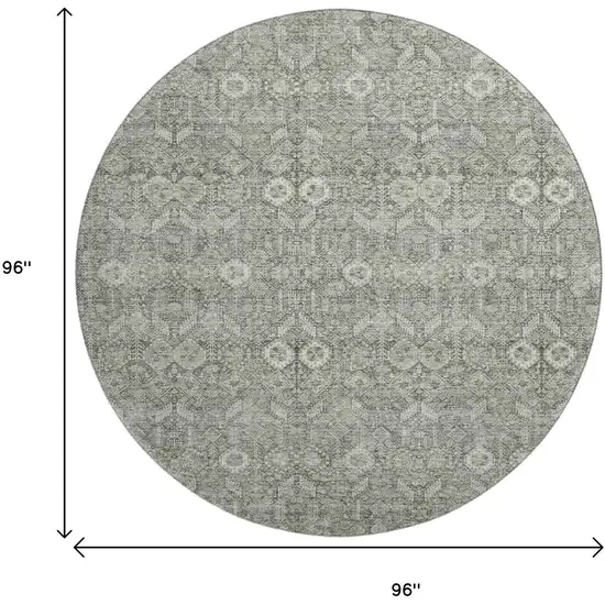 8' Gray And Ivory Tribal Washable Round Rug With UV Protection Photo 9