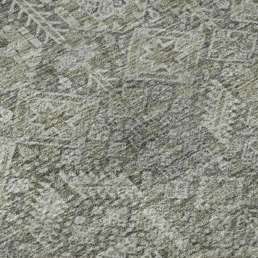 8' Gray And Ivory Tribal Washable Round Rug With UV Protection Photo 8