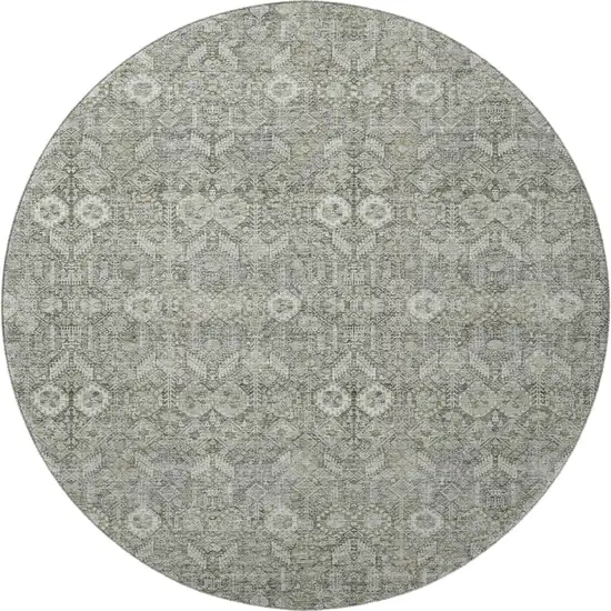 8' Gray And Ivory Tribal Washable Round Rug With UV Protection Photo 3