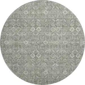 Photo of 8' Gray And Ivory Tribal Washable Round Rug With UV Protection