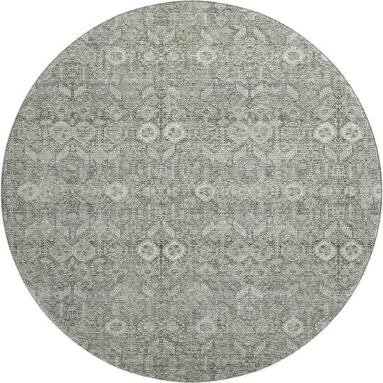 8' Gray And Ivory Tribal Washable Round Rug With UV Protection Photo 1