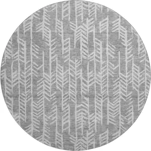 Photo of 8' Gray And Ivory Tribal Washable Round Rug With UV Protection