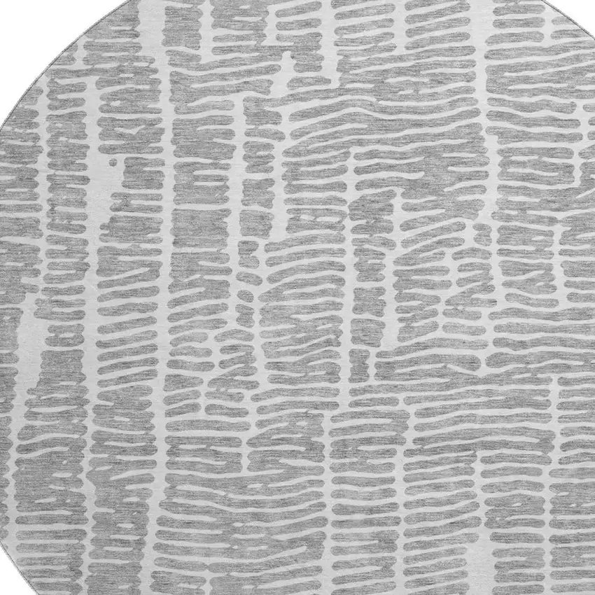 8' Gray And Ivory Vermicular Washable Round Rug With UV Protection Photo 3