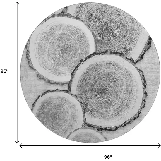 8' Gray And Ivory Woodland Lodge Washable Round Rug With UV Protection Photo 3