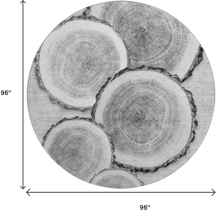 8' Gray And Ivory Woodland Lodge Washable Round Rug With UV Protection Photo 3