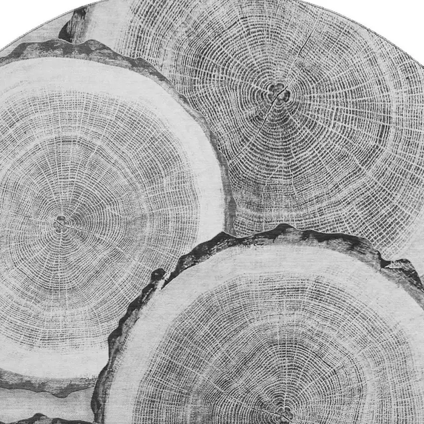 8' Gray And Ivory Woodland Lodge Washable Round Rug With UV Protection Photo 3