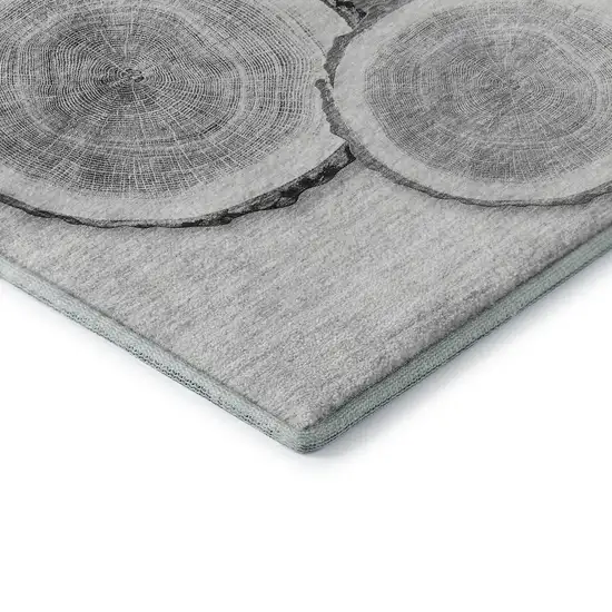 8' Gray And Ivory Woodland Lodge Washable Round Rug With UV Protection Photo 7