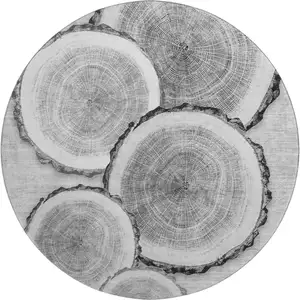 Photo of 8' Gray And Ivory Woodland Lodge Washable Round Rug With UV Protection