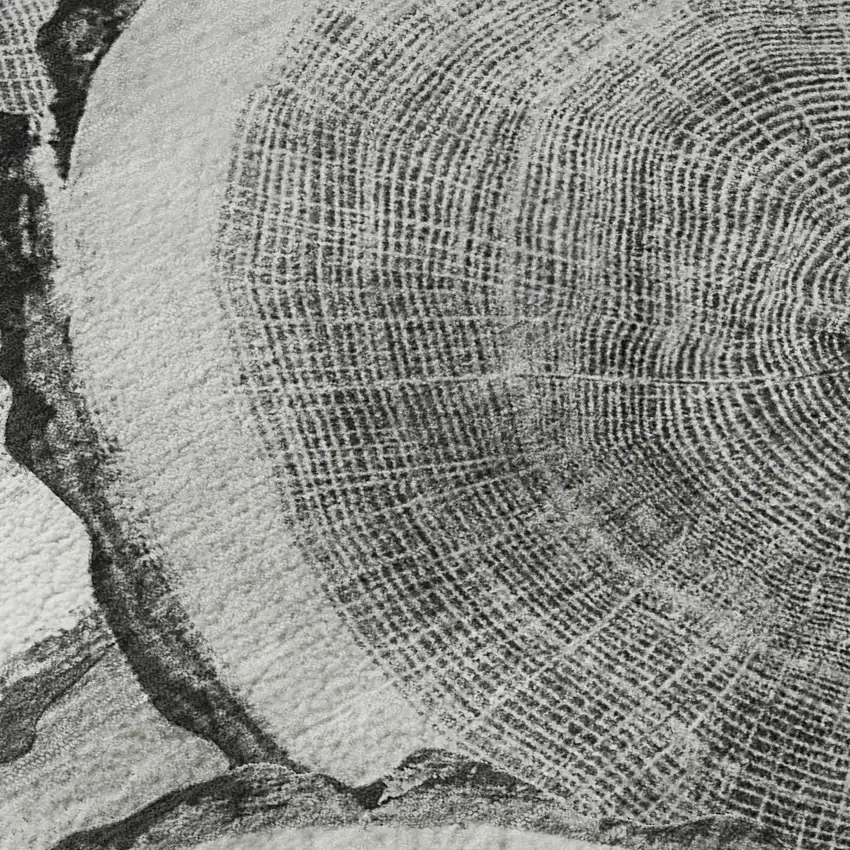 8' Gray And Ivory Woodland Lodge Washable Round Rug With UV Protection Photo 9