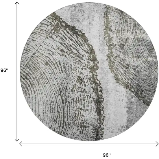 8' Gray And Ivory Woodland Lodge Washable Round Rug With UV Protection Photo 9