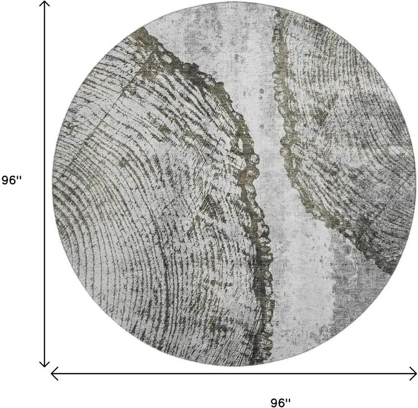 8' Gray And Ivory Woodland Lodge Washable Round Rug With UV Protection Photo 9