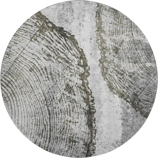 8' Gray And Ivory Woodland Lodge Washable Round Rug With UV Protection Photo 1