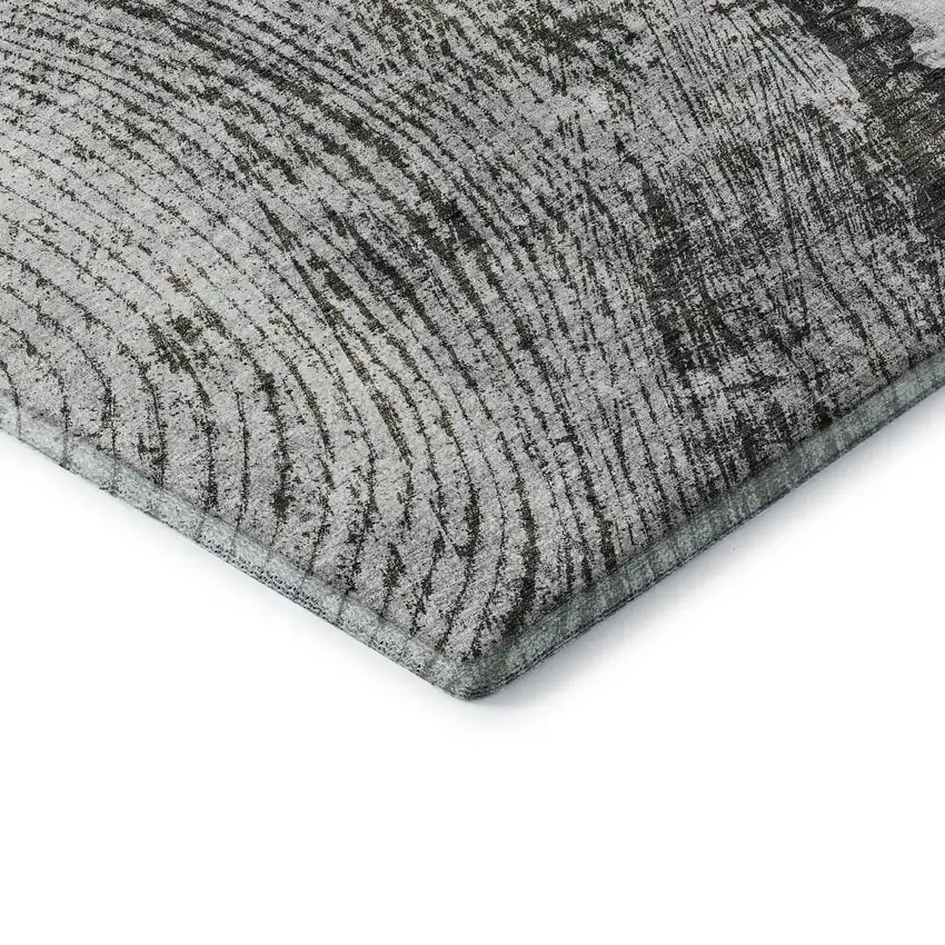 8' Gray And Ivory Woodland Lodge Washable Round Rug With UV Protection Photo 6