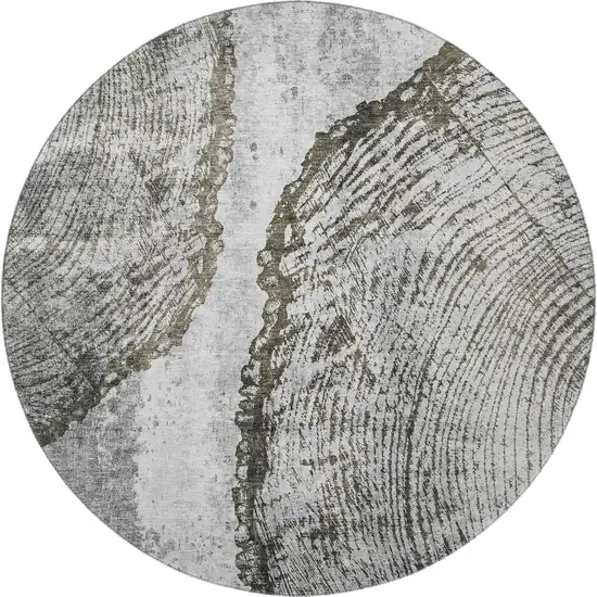 8' Gray And Ivory Woodland Lodge Washable Round Rug With UV Protection Photo 3