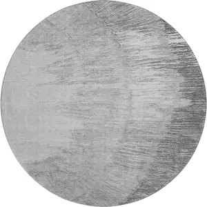 Photo of 8' Gray And Ivory Woodland Lodge Washable Round Rug With UV Protection