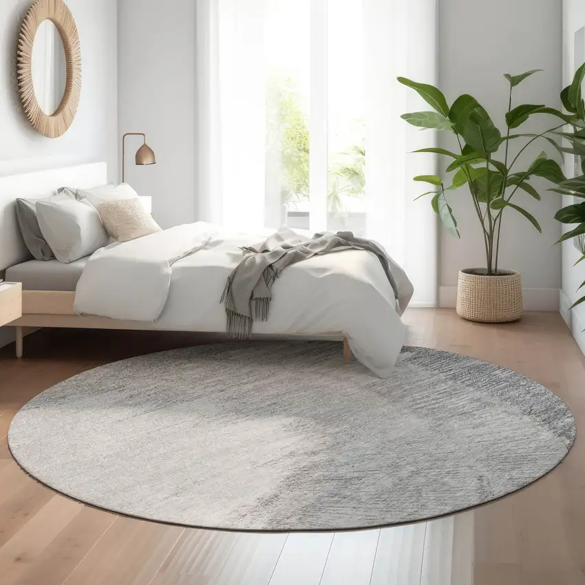 8' Gray And Ivory Woodland Lodge Washable Round Rug With UV Protection Photo 5