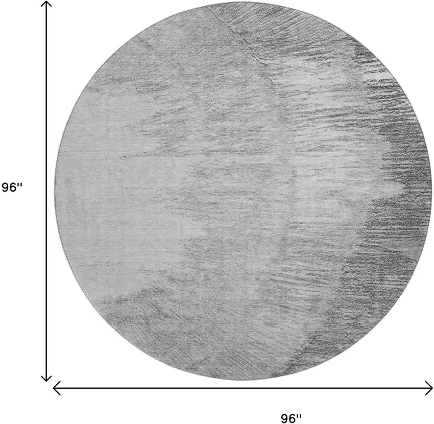 8' Gray And Ivory Woodland Lodge Washable Round Rug With UV Protection Photo 3