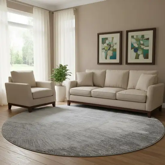 8' Gray And Ivory Woodland Lodge Washable Round Rug With UV Protection Photo 1