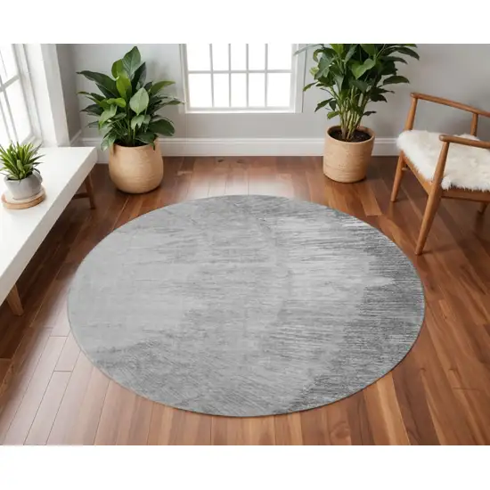 8' Gray And Ivory Woodland Lodge Washable Round Rug With UV Protection Photo 2