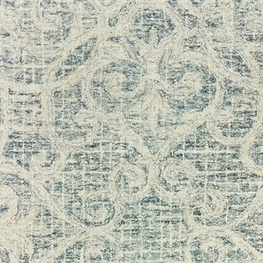 8' Gray And Ivory Wool Geometric Hand Tufted Runner Rug Photo 7