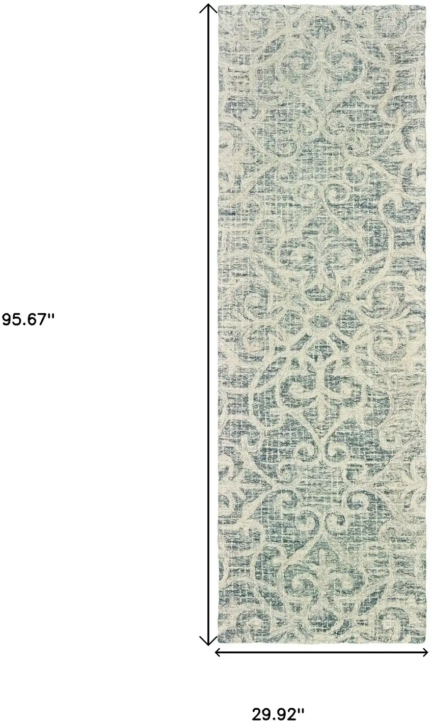 8' Gray And Ivory Wool Geometric Hand Tufted Runner Rug Photo 3