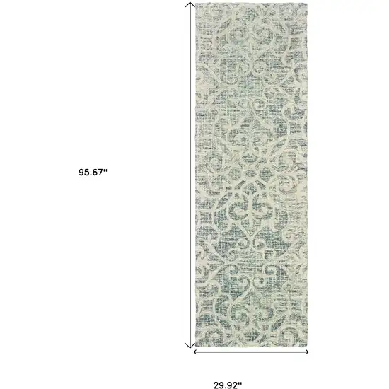 8' Gray And Ivory Wool Geometric Hand Tufted Runner Rug Photo 3
