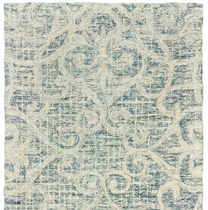 8' Gray And Ivory Wool Geometric Hand Tufted Runner Rug Photo 4