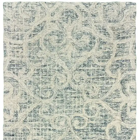 8' Gray And Ivory Wool Geometric Hand Tufted Runner Rug Photo 4
