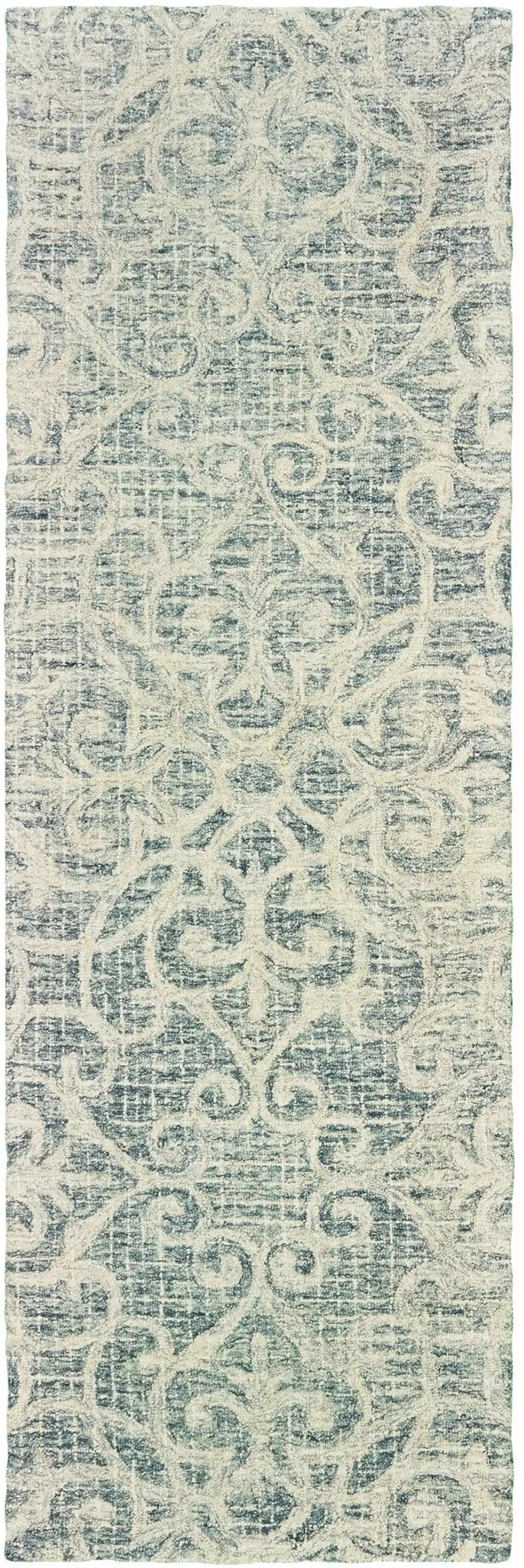 8' Gray And Ivory Wool Geometric Hand Tufted Runner Rug Photo 2