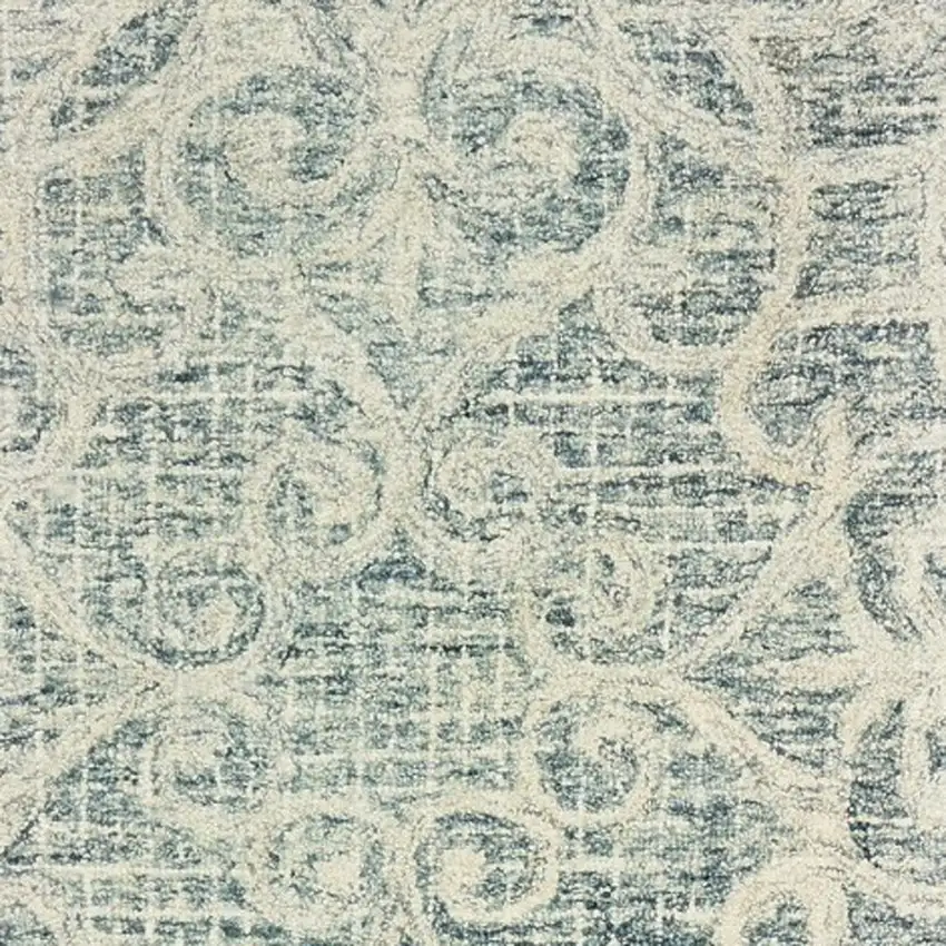 8' Gray And Ivory Wool Geometric Hand Tufted Runner Rug Photo 6