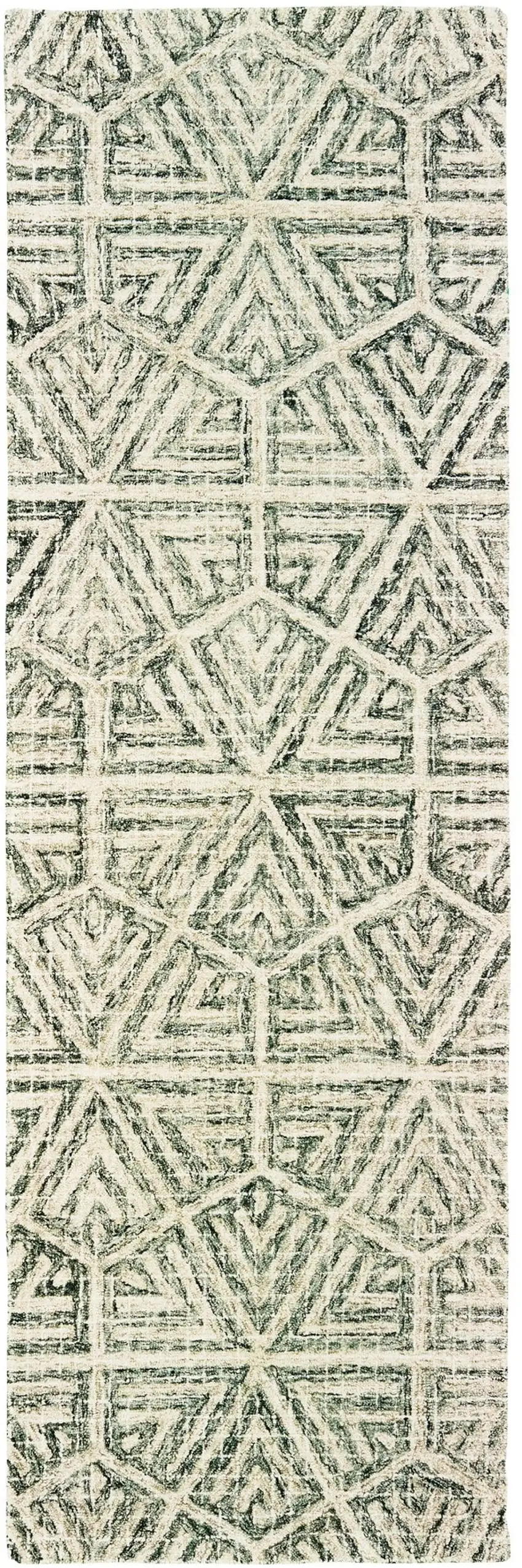 8' Gray And Ivory Wool Geometric Hand Tufted Runner Rug Photo 2