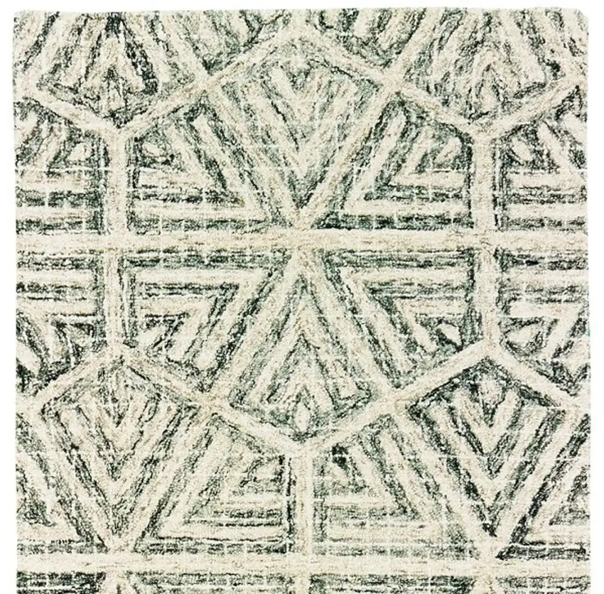 8' Gray And Ivory Wool Geometric Hand Tufted Runner Rug Photo 5