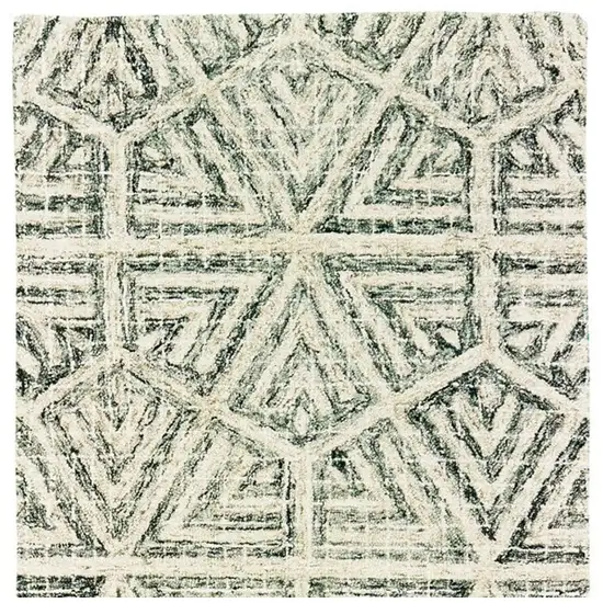 8' Gray And Ivory Wool Geometric Hand Tufted Runner Rug Photo 5