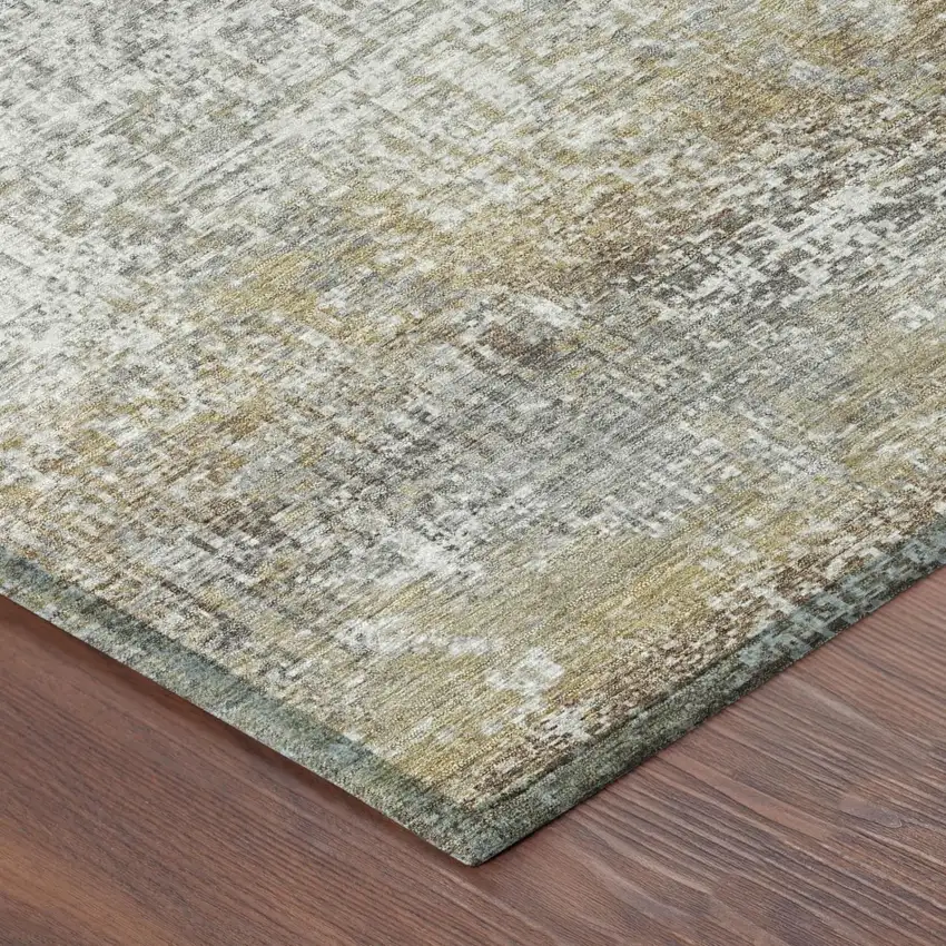 8' Gray And Khaki Round Abstract Washable Indoor Outdoor Area Rug Photo 3