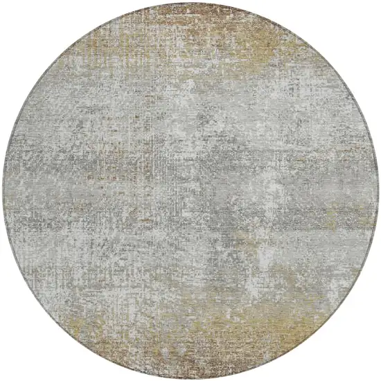 8' Gray And Khaki Round Abstract Washable Indoor Outdoor Area Rug Photo 2