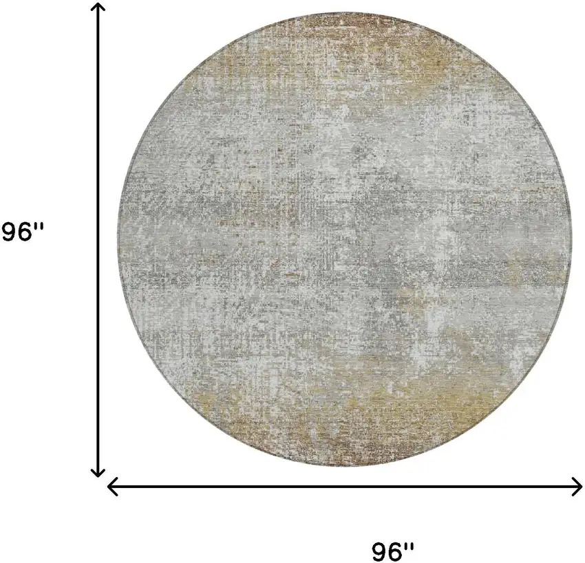 8' Gray And Khaki Round Abstract Washable Indoor Outdoor Area Rug Photo 5