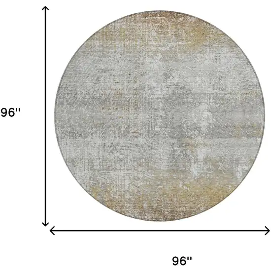 8' Gray And Khaki Round Abstract Washable Indoor Outdoor Area Rug Photo 5