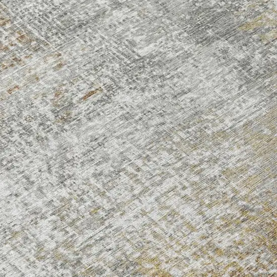 8' Gray And Khaki Round Abstract Washable Indoor Outdoor Area Rug Photo 4