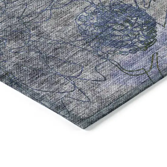 8' Gray And Lavender Round Floral Washable Indoor Outdoor Area Rug Photo 7