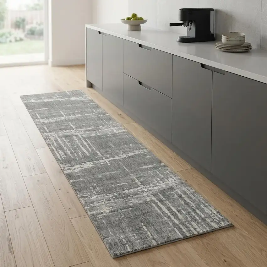 8' Gray And Light Gray New Zealand Lambs Wool Abstract Hand Carved Handmade Area Rug Photo 1