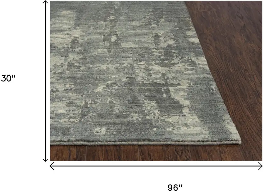 8' Gray And Light Gray New Zealand Lambs Wool Abstract Hand Carved Handmade Area Rug Photo 7