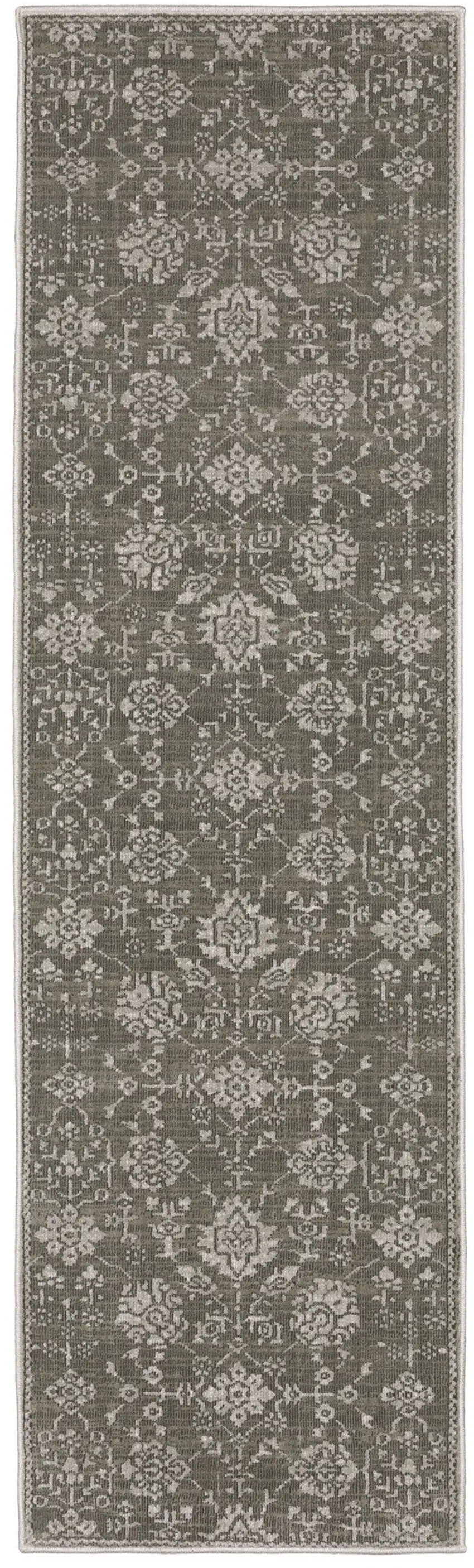 8' Gray And Light Gray Oriental Runner Rug Photo 5