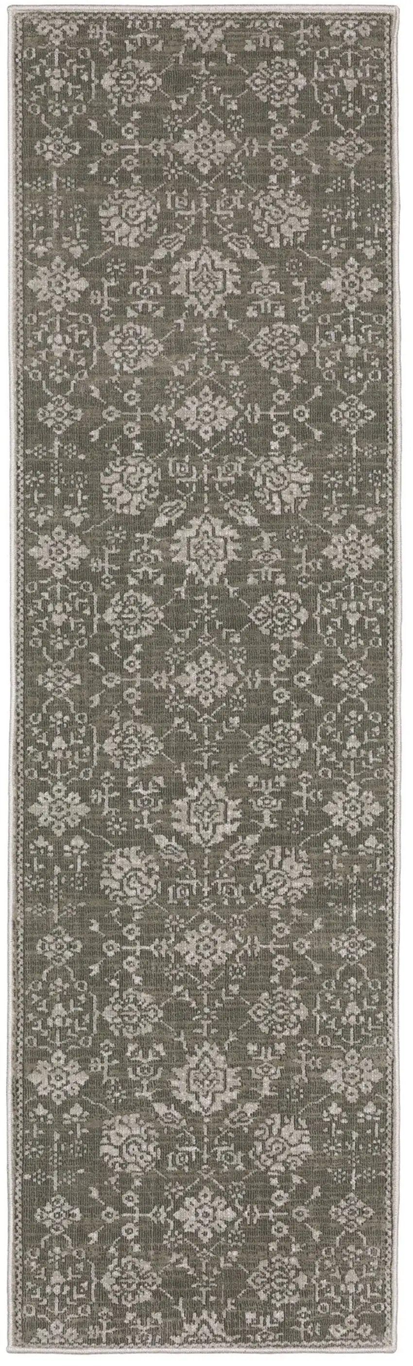 8' Gray And Light Gray Oriental Runner Rug Photo 2