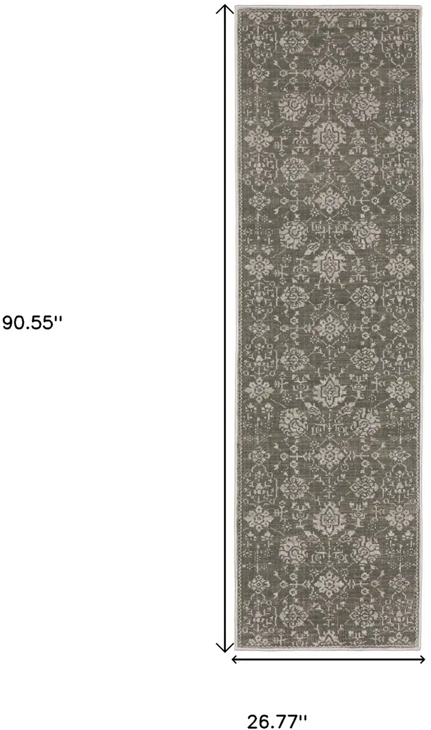 8' Gray And Light Gray Oriental Runner Rug Photo 3