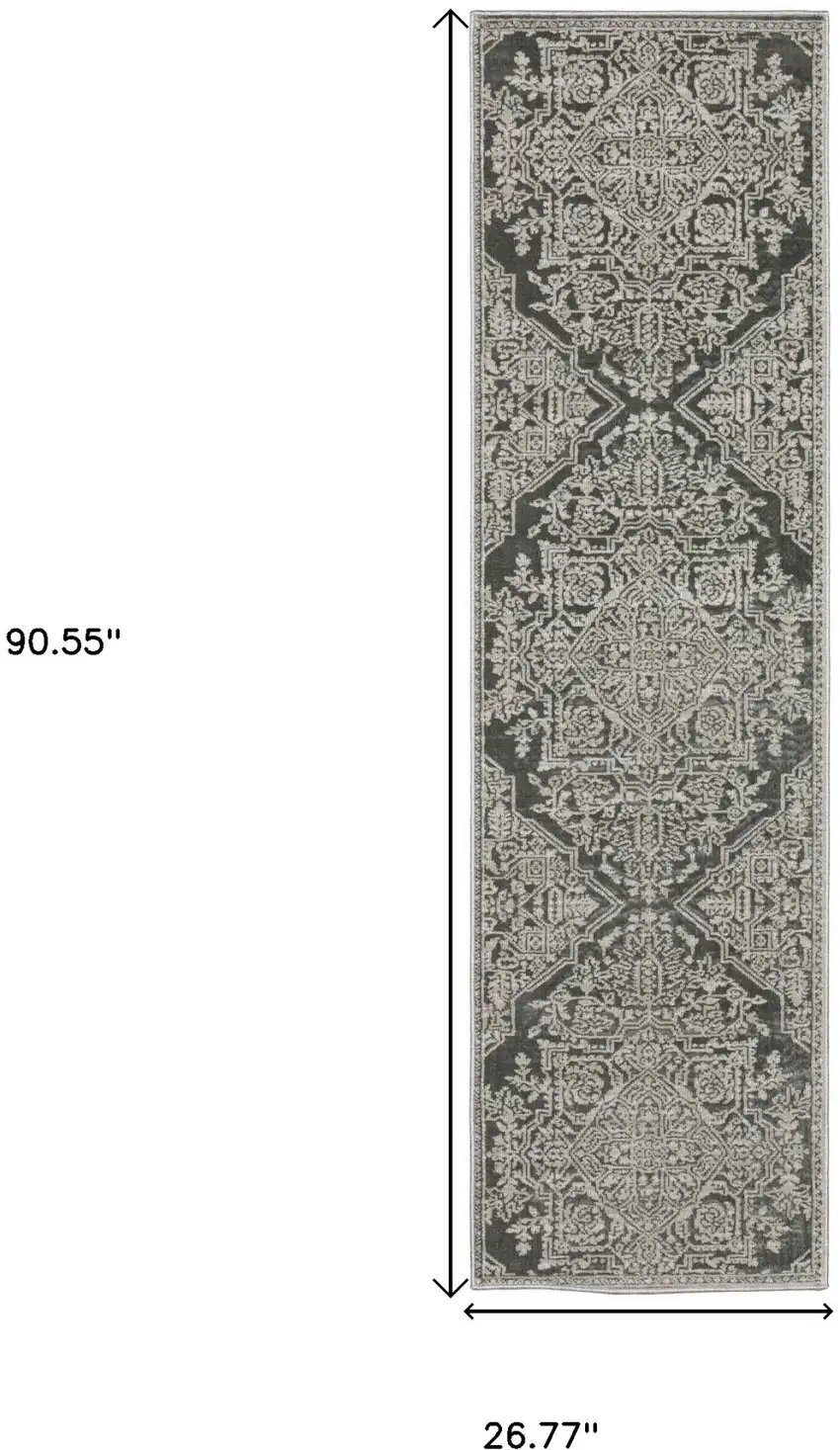 8' Gray And Light Gray Oriental Runner Rug Photo 3